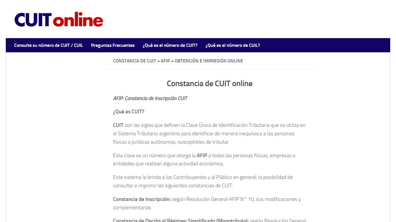 Constancia de CUIT ⋆ AFIP ⋆ Obtención e impresión online